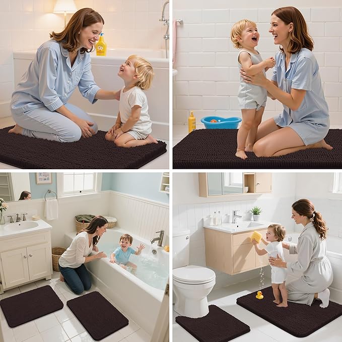 Arotive Bathroom Rugs 40x32, Extra Soft Absorbent Shaggy Chenille Bath Rugs, Machine Washable Rubber Backing Non-Slip Bath Mats for Bathroom Floor Tub and Shower, Home Decor Accessories, Brown