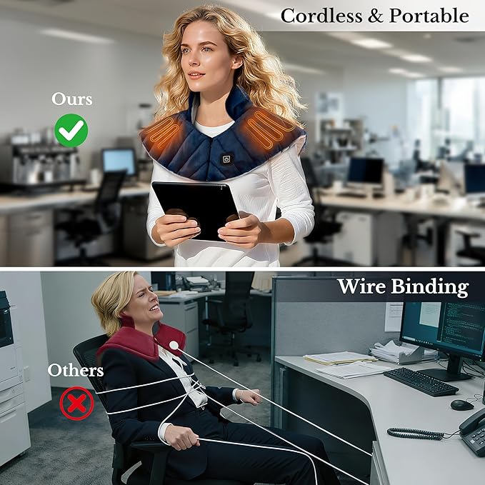 Portable Cordless Heating Pad for Neck, Shoulders & Back - Rechargeable Battery Operated Heating Pad with 3 Heat Settings, Birthday Gift for Women, Weighted Neck Warmer for Pain Relief (Navy Blue)