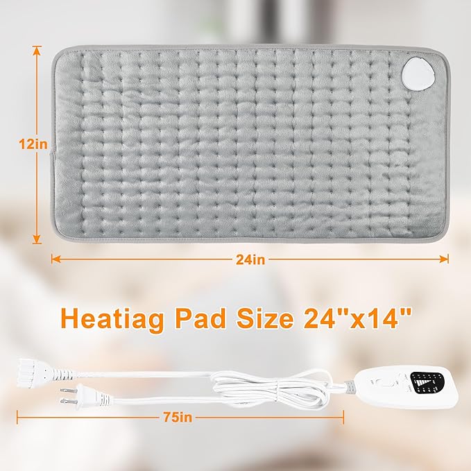 Deepsoon Heating Pad,Electric Heating Pads for Back,Neck,Moist Heating Pad for Abdomen Shoulder Knee Legs,Dry/Moist Heat&Auto Shut Off,Mother's Day Birthday for Men and Women,Silver,24x12 Inch