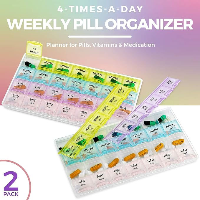MEDca Pill Organizers - (40 Pack Bulk) Large Pill Organizer with Weekly and Daily 4-Times-A-Day Compartments for Morning, Noon, Evening, Night - BPA-Free, Portable and Travel Friendly Pill Boxes Case