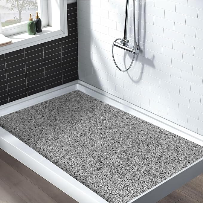 Shower Mat Non Slip: 35.4 x 23.6 Inch Extra Large Shower Mats for Inside Shower with Drain Hole - Soft PVC Loofah Anti Slip Shower Stall Mat for Walk-in Shower and Bathroom, Quick Drying