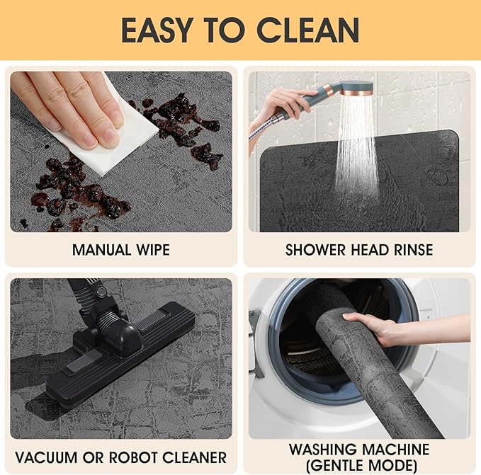 ACCUMTEK Non Slip Bath Mat, Thin Bathroom Rugs Fit Under Door, Quick Dry Bath Mats, Machine Washable Bath Rugs for Bathroom, Bathtub & Kitchen, Charcoal Gray/Checkered/24 x17