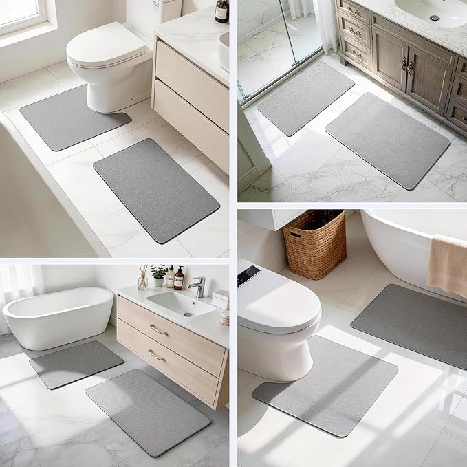 HOMTEB Bathroom Rugs Sets 2 Piece, Thin Bath Mat Absorbent Quick Dry, Machine Washable, Rubber Backing for Non Slip, Low Pile Cozy Cloth Bathroom Rug Set for Tub/Sink/Shower (27"x17" & 36"x24", Gray)