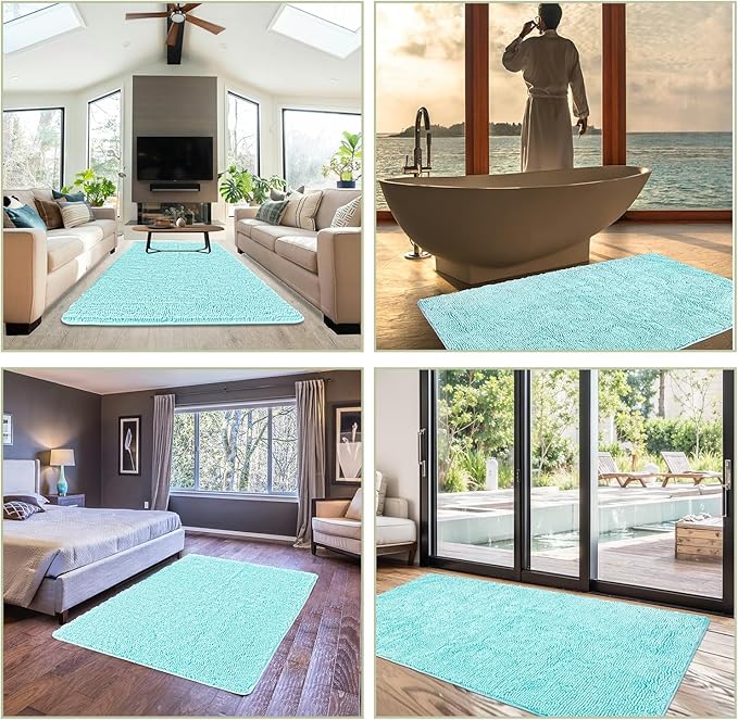 Bathroom Rugs 36 x 60 Inch – Extra Large Bath Mat | Absorbent and Washable Thick Chenille Bath Rugs Non-Slip Runner Rug for Bathroom, Shower, Tub(Aqua)