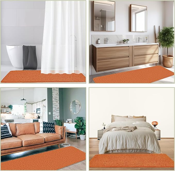 Bathroom Runner Rug 24 x 72 Non Slip – Extra Long Bath Mat | Absorbent and Washable Thick Chenille Runner Rug for Bathroom, Shower, Tub, Sink(Burnt Orange)