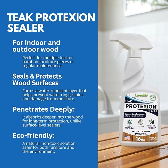 EcoDecors Serenity Teak Wood Shower Bench, 18", Fully Assembled + 4 Pack Teak Care Bundle