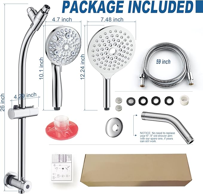 7.5" Rotatable Dual Shower Head with Handheld Combo, Kids Friendly Low 3-Way Diverter, Adjustable Slide Bar for Whole Family Use, Enjoy High Pressure Rainfall Spa Shower, Polished Chrome Finish