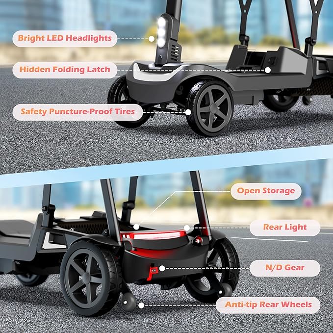 Lightweight Mobility Scooter for Seniors & Adults - 37.5 lb Dual Lithium Batteries 24.8 Miles Range, Cruise & Airline Approved, Foldable Portable Travel Motorized Scooter, No Tools Needed, Black