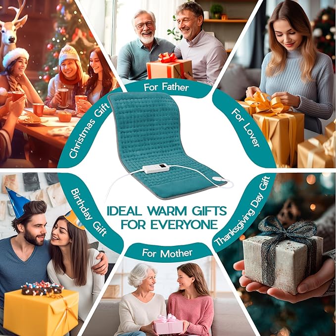 Heating Pad for Period Cramps, Heating Pad for Back/Neck/Shoulder Muscle Pain, 6 Heating & 4 Timer Setting, Auto Shut Off, Moist Heat & Machine Washable, Birthday Christmas Gifts for Women Mom, Cyan