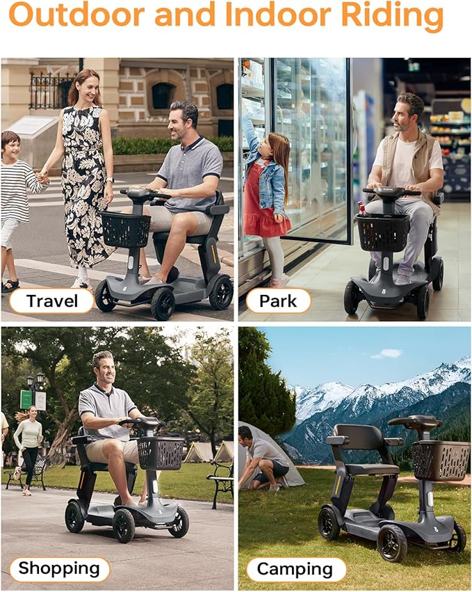 Paiseec S3 Pro Mobility Scooters for Adults, 40 Miles Long Lasting Mobility Scooter, Lightweight Travel Scooter for Seniors, 300 lbs Capacity, AI Speed Control, 250W Motor (Grey-40miles-S3)