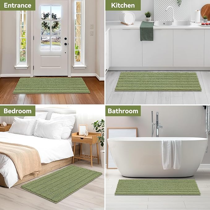 Bcoimo Long Bathroom Rug, Chenille Bath Runner with High Low Pile Design, Soft Absorbent Non Slip Bath Mat, Machine Washable Quick Dry Rug for Shower, Tub, Sink and Vanity
