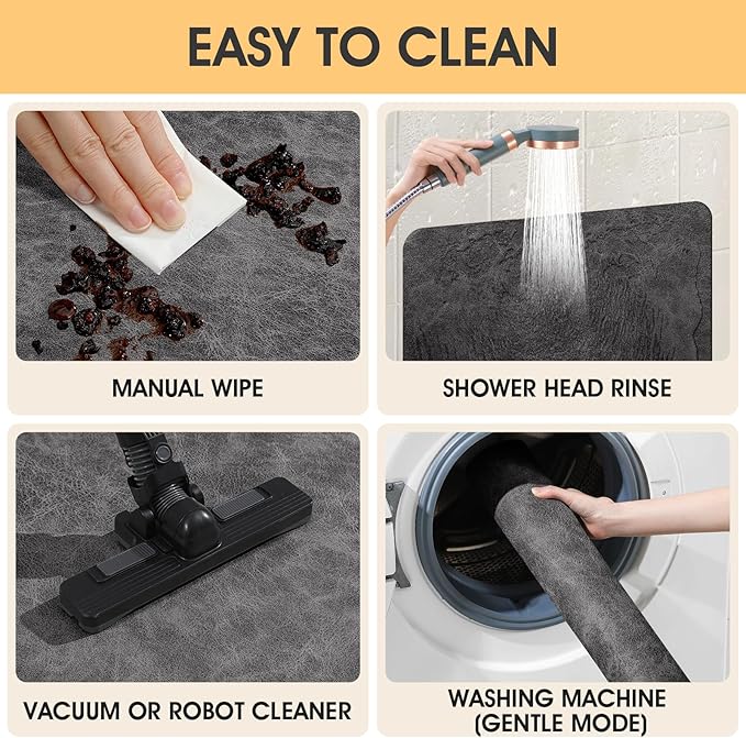 ACCUMTEK Non Slip Bath Mat, Thin Bathroom Rugs Fit Under Door, Quick Dry Bath Mats, Machine Washable Bath Rugs for Bathroom, Bathtub & Kitchen, Charcoal Gray/Crackle/32 x20