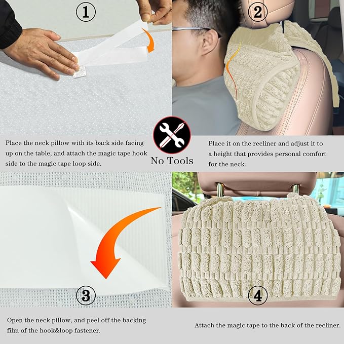 Memory Foam Headrest Pillow for Neck Pain Relief & Cervical Support - Ergonomic Neck Cushion for Office Chair, Car, Recliner, Sofa - Breathable & Pressure Relief (Cream, 17" W x 2.7" D)
