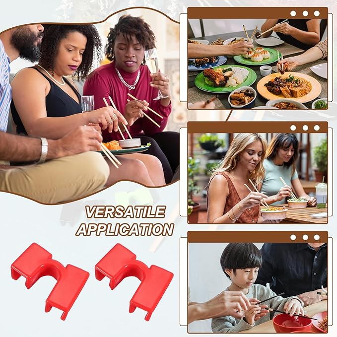 uxcell 10 Pcs Chopsticks Helper, Reusable Training Chopstick Hinges Connector Practice Chop Sticks Helpers for Adult Beginners Learners, Red