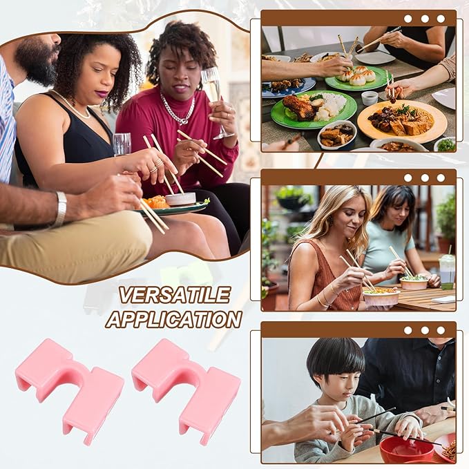 uxcell 10 Pcs Chopsticks Helper, Reusable Training Chopstick Hinges Connector Practice Chop Sticks Helpers for Adult Beginners Learners, Pink