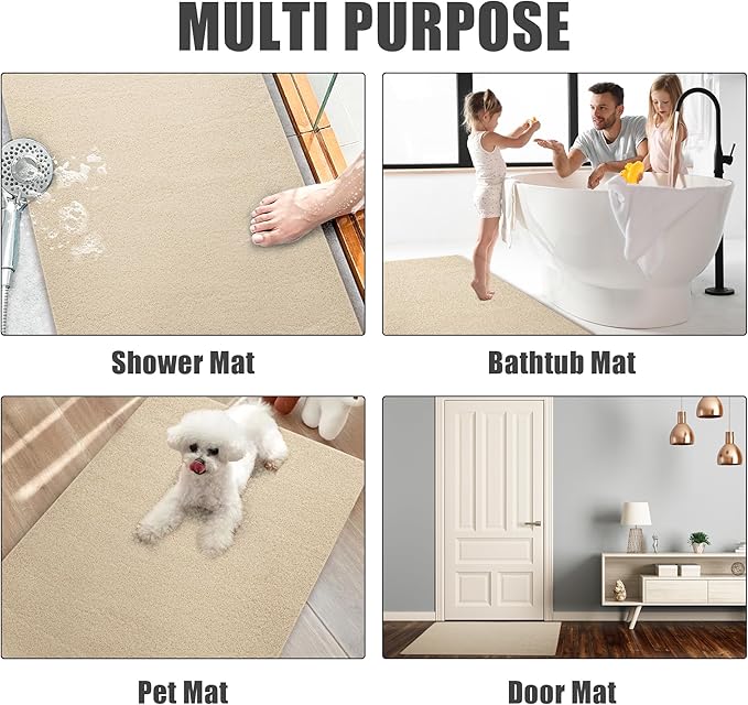HOMBYS 47 x 32 Extra Large Shower Mat for Shower Stall Tub, Non Slip Bath Mat Bathroom Accessories, PVC Loofah Mats for Shower and Bathroom, Quick Drying, (Khaki, 47"x32")