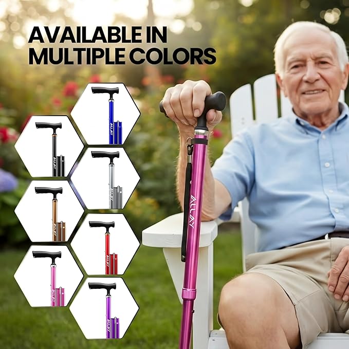 Allay Walking Canes for Men & Women - Adjustable Canes for Women for Stability, Self Standing Wide Quad Pivot Base, Light Weight, Soft Handle Grip and Travel Bag, Walking Sticks for Seniors & Adults