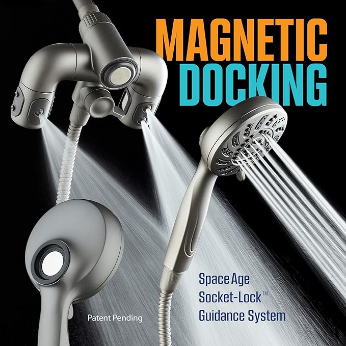 Aquadance High Pressure 156 Setting 14 Zone Shower Head & Handheld 3-way Combo System - Magnetic Docking, 314 Power Jets, Dual Adjustable Arms, 6 ft. Metal Hose, Graphite Finish, Top American Brand