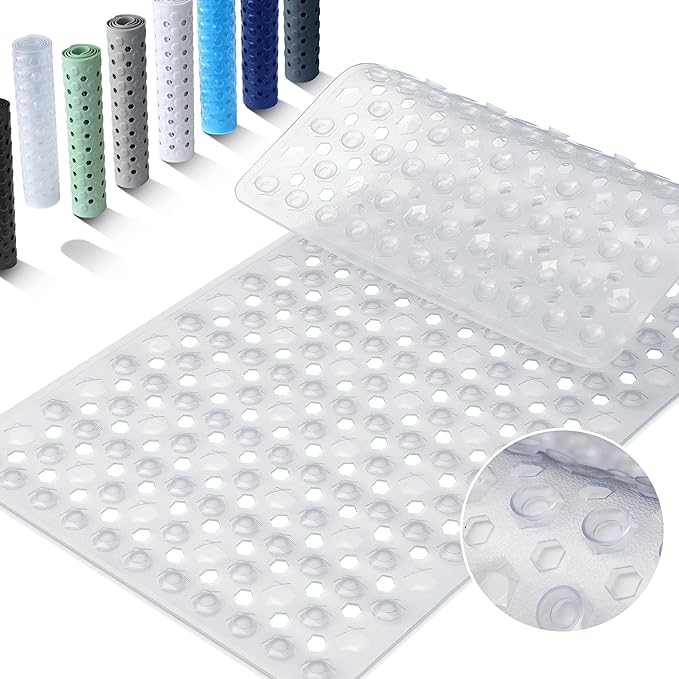 Yimobra Bathtub Mat Non Slip, 27.5"x15.5" Machine Washable Shower Floor Mat, Soft on Feet, Bathmat with Drain Holes and Suction Cups, Bathroom Essentials, Clear