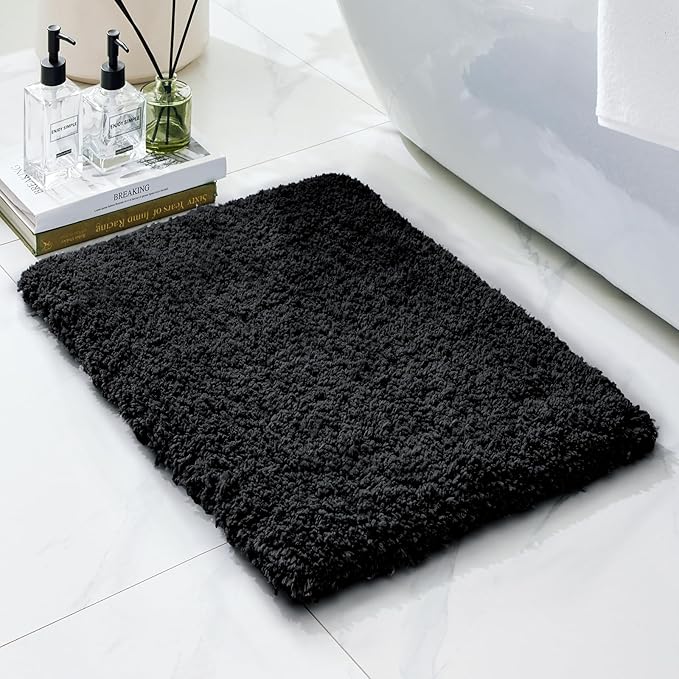 Bathroom Rugs Non Slip Washable 36x24, Ultra Thick Soft Microfiber Absorbent Bath Mats, High Density Foam Latex Non Slip Backing Bath Rugs, Fluffy Floor Carpet for Tub&Shower, Black