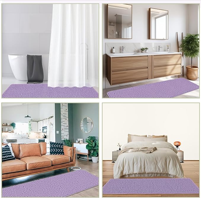 Bathroom Runner Rug 24 x 60 Inch – Extra Large Long Bath Mat | Absorbent and Washable Thick Chenille Bath Rug Non-Slip Runner Rug for Bathroom, Shower, Sink(Lavender)