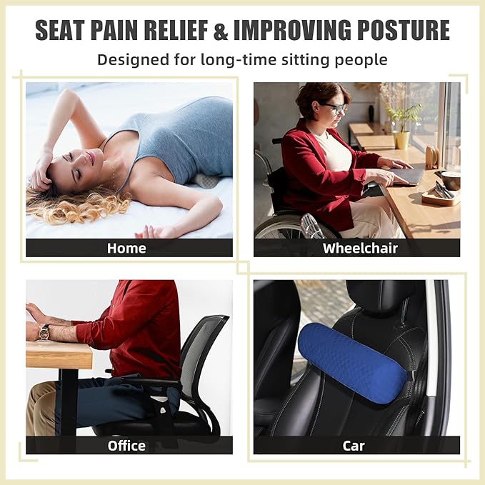 Lumbar Roll Pillow for Lower Back, Lumbar Support Foam Roll Cushion with Pillowcase and Upgraded Strap for Office, Chair, Car, Seat Pain Relief & Improving Posture (Dark Blue, Short-11*4.3'')