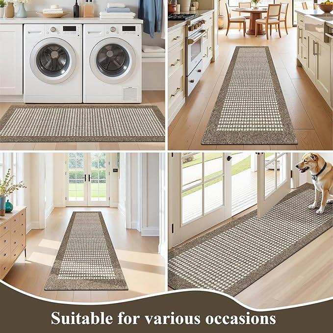 Ileading Laundry Room Runner Rug 2'x6' Non Slip Farmhouse Kitchen Floor Mats with Rubber Backing Machine Washable Brown Indoor Decor Carpet for Doormat Hallway Entryway Petmat Garage Balcony