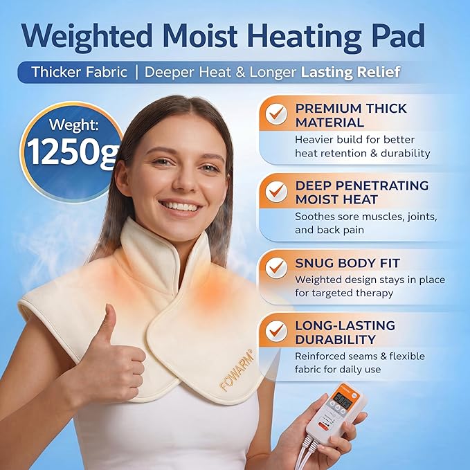 Moist Heating Pad for Neck and Shoulder, Neck Wrap Weighted Heating Pad with Deep Steam Relief, Electric Heat Pad with Auto Shut Off, Washable Removable Soft Cover, 20"x20"