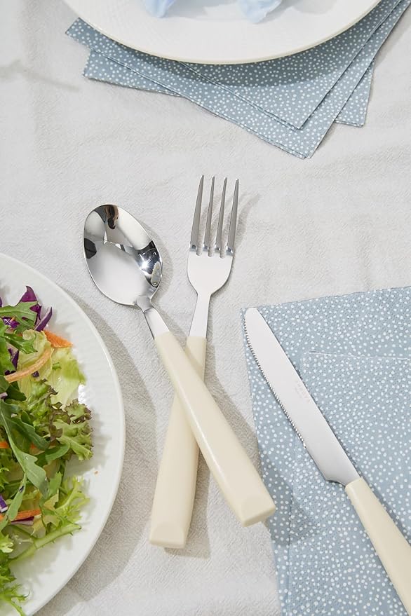 ANNOVA Silverware Set Stainless Steel Colorful Handle Tableware Kitchen Flatware Set Utensils, Includes Dinner Knives, Forks, Spoons, Salad Forks & Dessert Spoons (Cream, 20 Pieces)