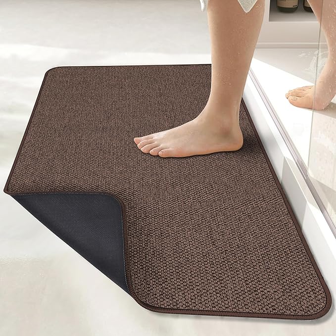 Bosap Bath Mat,Ultra Thin Bathroom Runner Rugs,Large Bath Mats for Bathroom,Quick Dry,Non-Slip,Machine Washable,Low Pile,Bath Rug,Shower Outside,Sink,Home Decor Accessories.Brown,2'x6'(24x72inch)