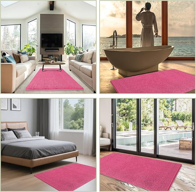 Bathroom Rugs 36 x 60 Inch – Extra Large Bath Mat | Absorbent and Washable Thick Chenille Bath Rugs Non-Slip Runner Rug for Bathroom, Shower, Tub(Hot Pink)