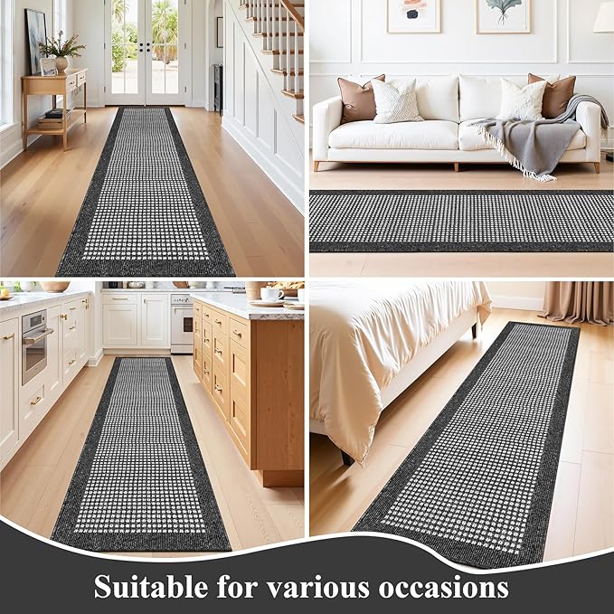 Ileading Hallway Runner Rug 2'x10' Heavy-Duty Durable Entryway Mat with Non Slip Rubber Backing for Busy Traffic Extended Indoor Doormat Black Farmhouse Washable Kitchen Throw Rug for Corridor Office