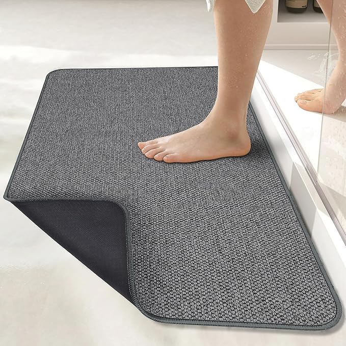 Bosap Bath Mat,Ultra Thin Bathroom Runner Rugs,Large Bath Mats for Bathroom,Quick Dry,Non-Slip,Machine Washable,Low Pile,Bath Rug,Shower Outside,Sink,Home Decor Accessories.Dark Grey,3'x4'(36x48inch)