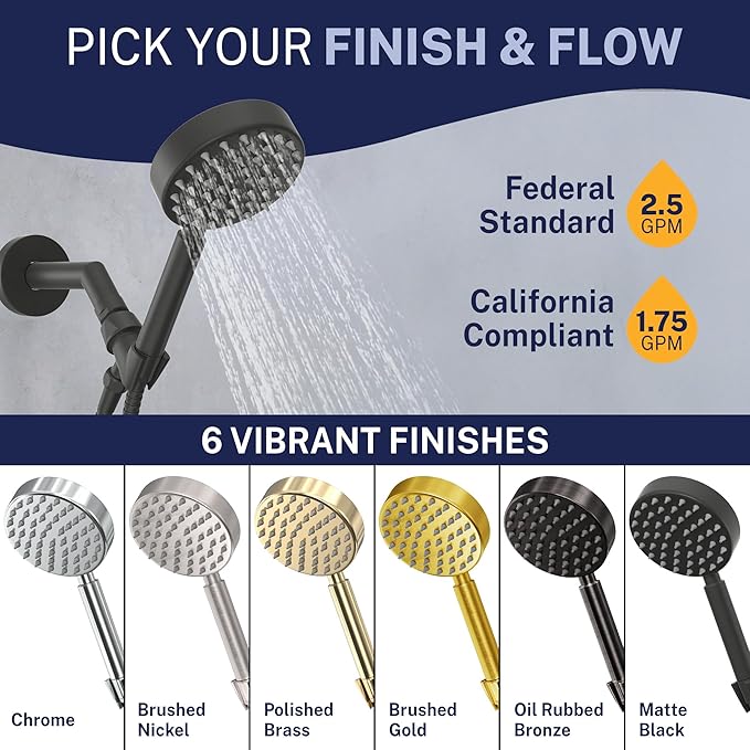 HammerHead Showers® Solid Metal LOW FLOW Handheld Shower Head with Hose and Brass Holder - MATTE BLACK – Water Saving 1.75 GPM Detachable Shower Head - Adjustable Shower Wand Bracket & 6ft Hose
