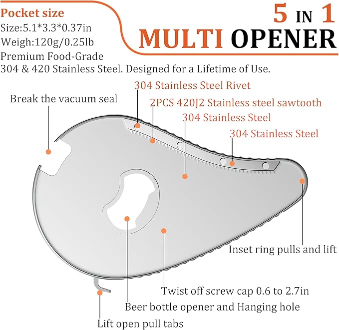 Uinxan Jar Bottle Can Opener for Seniors Arthritis Weak Hands-Easy Twist Off Small Caps (0.6"-2.7"), Pop Top & Pull Tab Seals,Patent Unique Portable Multifunction Gadget for Elderly/Women/Men (Silver)