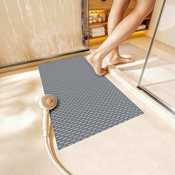 Extra Large Non-Slip Shower Mat, Fast-Dry PVC Bath Stall & Tub Mat, Drain-Hole Design,for Shower Stall Tub for Elderly/Kids,Non Slip Bathroom Safety Accessory,Gray 21"x21"