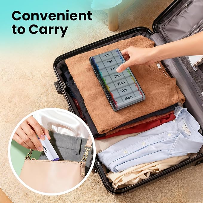 CAidRE Weekly Pill Organizer 2 Times a Day - 7 Day AM PM Pill Box Large Travel Pill Case, Daily Pill Container Dispenser for Vitamins, Supplements, Fish Oils, Medication Storage Pill Holder, White