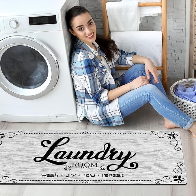Laundry Room Rug Runner, 17.7"x45" Non Slip Laundry Runner Rugs, Farmhouse Washable Floor Laundry Mats for Laundry Room, Mudroom, Kitchen, Washroom, Bathroom, Hallway Entryway Area Rugs Decor