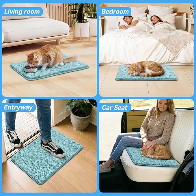 Bcoimo Super Absorbent Cat Door Mat, 24"*17" Anti Slip Mat for Muddy Paws, Pet Rugs for Dirty Paws Washable that Absorbs Moisture and Dirt, for Cat Cage and Pet Resting Carpet