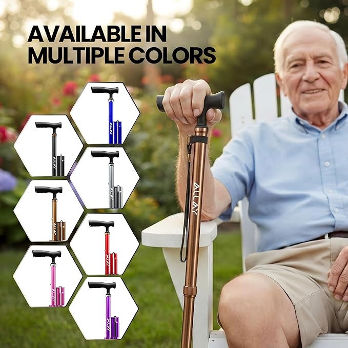 Allay Walking Canes for Men & Women - Adjustable Canes for Women for Stability, Self Standing Wide Quad Pivot Base, Light Weight, Soft Handle Grip and Travel Bag, Walking Sticks for Seniors & Adults