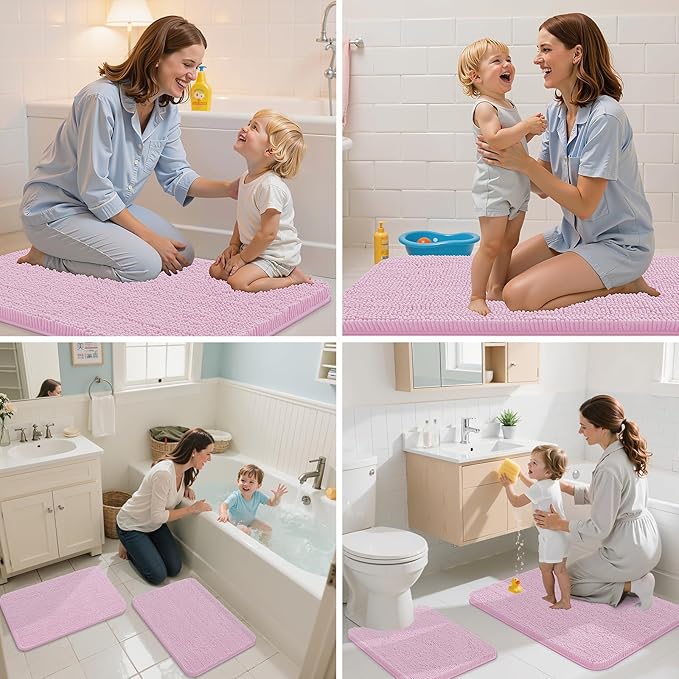 Arotive Bathroom Rugs 30x20, Extra Soft Absorbent Shaggy Chenille Bath Rugs, Machine Washable Rubber Backing Non-Slip Bath Mats for Bathroom Floor Tub and Shower, Home Decor Accessories,Pink