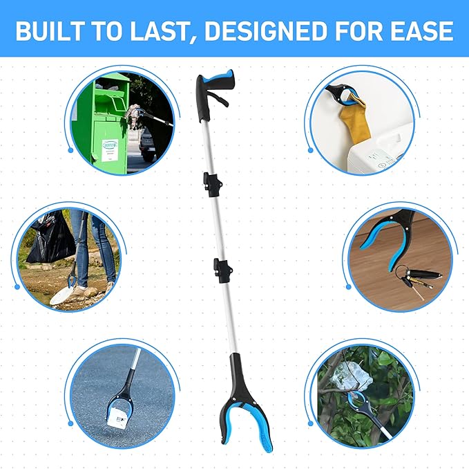 Grabber Reacher Tool for Seniors,36" Foldable Reacher Grabbers Pickup Stick with Anti-Slip 360° Rotating Jaw,with Magnet for Disabled, After Surgery Recovery (Blue, 36Inch 1 Pack)