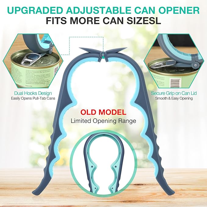 Jar Openers for Weak Hands, 4 Piece Kitchen Opening Set with 5 in 1 Bottle Opener, Adjustable Stainless Steel Jar Opener and 2 Keychain Bottle Openers, Easy Grip Solution for Seniors & Arthritis