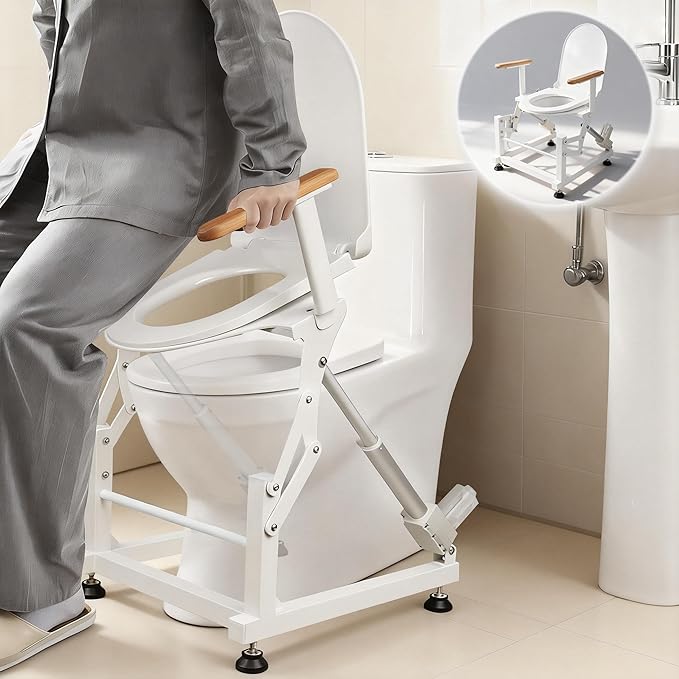 Lift Toilet Seat for Elderly with Wooden Armrests, FSÄ/HSÄ Eligible Electric Sit to Stand Lift for Elderly and Disabled, Toilet Seat Lift Supports Up to 440lbs