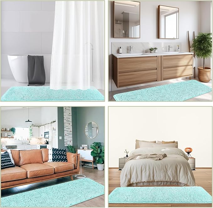 Bathroom Runner Rug 24 x 72 Non Slip – Extra Long Bath Mat | Absorbent and Washable Thick Chenille Runner Rug for Bathroom, Shower, Tub, Sink(Aqua)