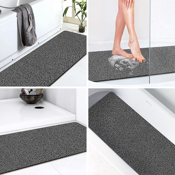 LuxStep Shower Mat Bathtub Mat,40x24 inch, Non-Slip Bath Mat with Drain, Quick Drying PVC Loofah Bathmat for Tub,Shower,Bathroom,Black