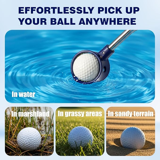 Golf Ball Retriever Telescopic for Water, GolfBall Grabber Tool, Golf Accessories Gifts for Men, Women & Golfers, Golf Balls Picker with Stainless Steel Shaft&Non-Slip Rubber Grip