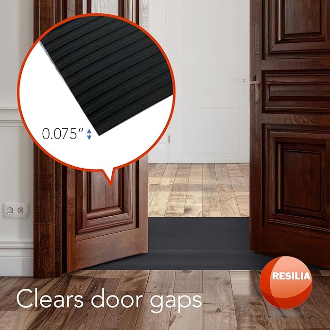 RESILIA Black Plastic Floor Runner - Embossed Wide Rib Waterproof Vinyl, Heavy Duty Protector Mat for Indoor Hardwood, Hard Floors, Garage, Entryway, Kitchen, & Outdoor Use, 36” x 25’, Made in USA