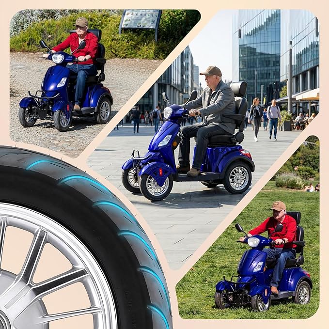 Super Large Electric 4 Wheel Mobility Scooters, Heavy Duty 800W Wheelchair Device, 25 Miles Long Range, All Terrain Mobility Scooter,Speed Adjust, Remote Key,Receive Ready to Ride (Blue)