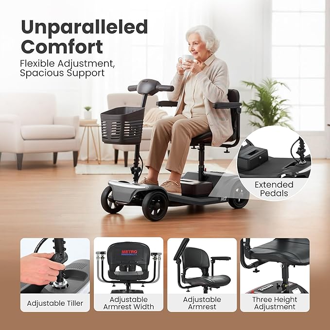 Eficentline Mobility Scooter for Seniors & Adults, Foldable Power Scooter with LED Lighting, Comfortable Seat, Safe Braking System – M2 Model, Black